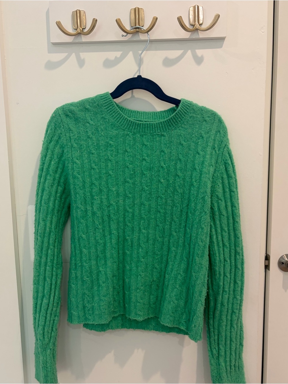 Zara Green Cable-Knit Crewneck Sweater